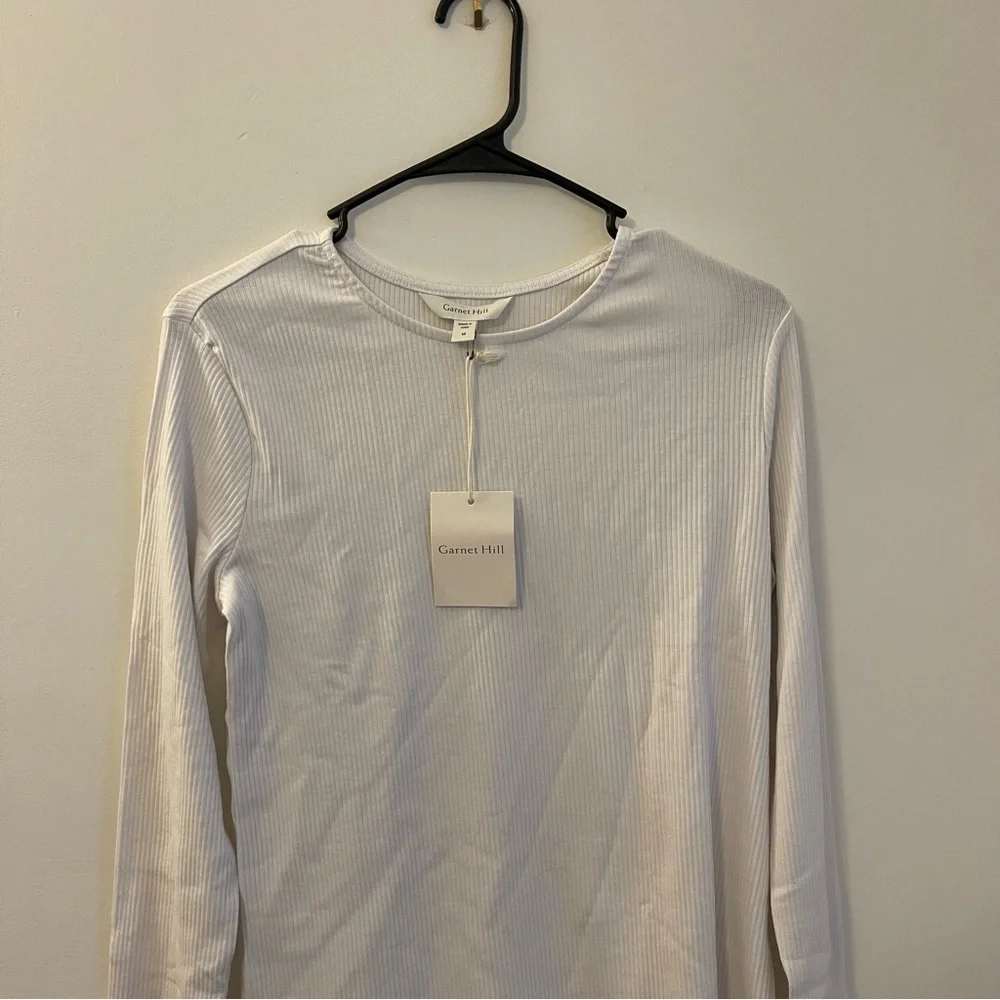 Garnet Hill M NWT Ribbed Long Sleeve Shirt Organic Cotton Modal Classic Staple - Picture 2 of 5